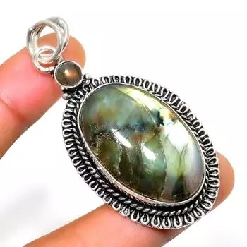 Ювелирный кулон ручной работы с драгоценным камнем Лабрадорит 925 пробы, посеребренный, 2,46 дюйма 2.46 чёрный