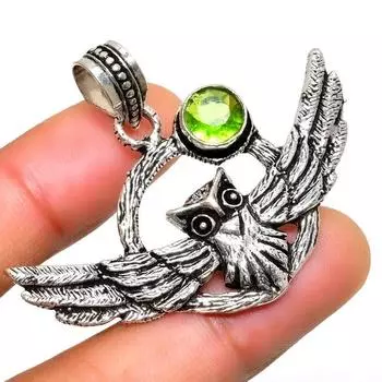 Ювелирный кулон ручной работы с драгоценным камнем Перидот 925 пробы, посеребренный, 1,51 дюйма 1.51 зелёный