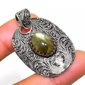 Ювелирный кулон ручной работы с драгоценным камнем Лабрадорит 925 пробы, посеребренный, 1,51 дюйма 1.51 чёрный