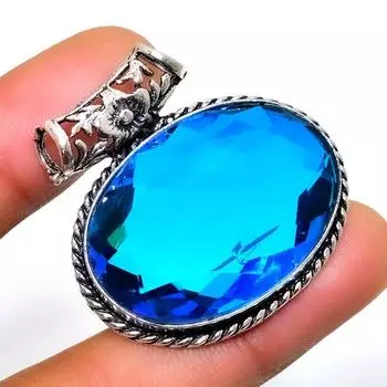 Ювелирный кулон ручной работы с драгоценным камнем Swissblue топаз 925 пробы, посеребренный, 1,32 дюйма 1.32 синий