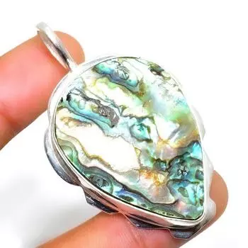 Ювелирный кулон ручной работы с драгоценным камнем из ракушки ушка 925 пробы, посеребренный, 2,08 дюйма 2.08 синий