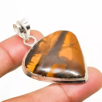 Ювелирный кулон ручной работы с драгоценным камнем Тигровый глаз 925 пробы, посеребренный, 1,89 дюйма 1.89 жёлтый