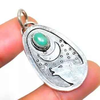 Ювелирный кулон ручной работы с драгоценным камнем хризопраз 925 пробы, посеребренный, 1,70 дюйма 1.70 зелёный