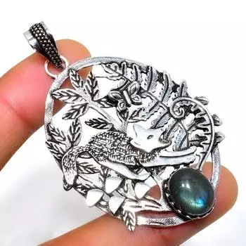 Ювелирный кулон ручной работы с драгоценным камнем Лабрадорит 925 пробы, посеребренный, 2,46 дюйма 2.46 чёрный