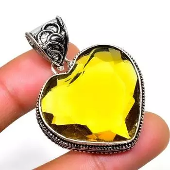 Ювелирный кулон ручной работы с драгоценным камнем цитрин 925 пробы, посеребренный, 1,70 дюйма 1.70 жёлтый