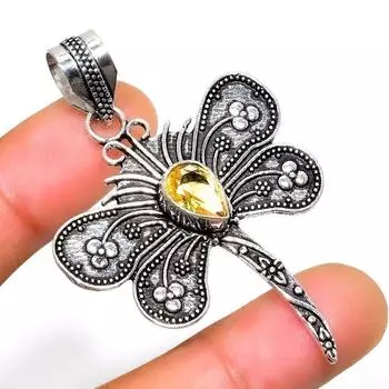 Ювелирный кулон ручной работы с драгоценным камнем цитрин 925 пробы, посеребренный, 2,27 дюйма 2.27 жёлтый