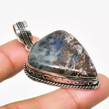 Ювелирный кулон ручной работы с драгоценным камнем содалитом 925 пробы, посеребренный, 2,00 дюйма 2.00 синий