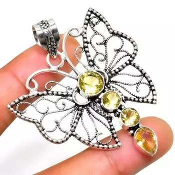 Ювелирный кулон ручной работы с драгоценным камнем цитрин 925 пробы, посеребренный, 2,27 дюйма 2.27 жёлтый