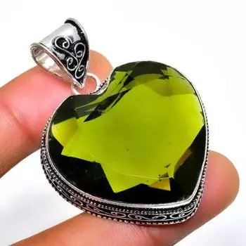 Ювелирный кулон ручной работы с драгоценным камнем Перидот 925 пробы, посеребренный, 1,89 дюйма 1.89 зелёный