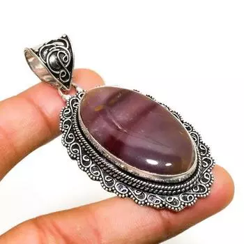 Ювелирный кулон ручной работы с драгоценным камнем Мукаит, посеребренный 925 пробы, 2,46 дюйма 2.46 красный