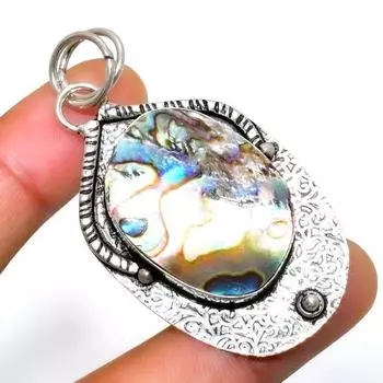 Ювелирный кулон ручной работы с драгоценным камнем из ракушки ушка 925 пробы, посеребренный, 2,08 дюйма 2.08 синий