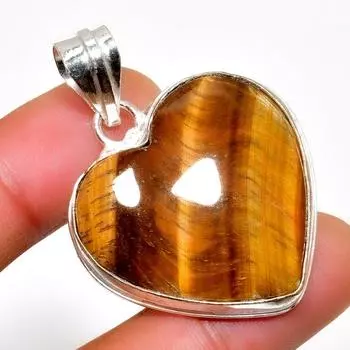 Ювелирный кулон ручной работы с драгоценным камнем 925 пробы Тигровый глаз , посеребренный, 1,70 дюйма 1.70 жёлтый