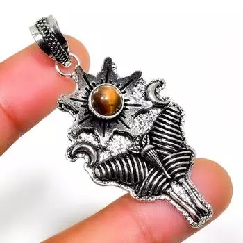 Ювелирный кулон ручной работы с драгоценным камнем 925 пробы Тигровый глаз , посеребренный, 2,08 дюйма 2.08 жёлтый