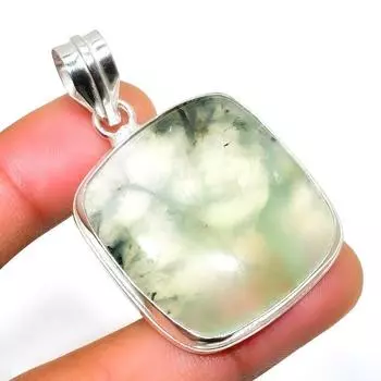 Ювелирный кулон ручной работы с драгоценным камнем пренит 925 пробы, посеребренный, 1,89 дюйма 1.89 зелёный