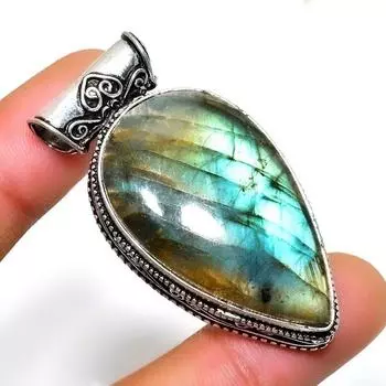 Ювелирный кулон ручной работы с драгоценным камнем Лабрадорит 925 пробы, посеребренный, 1,89 дюйма 1.89 чёрный