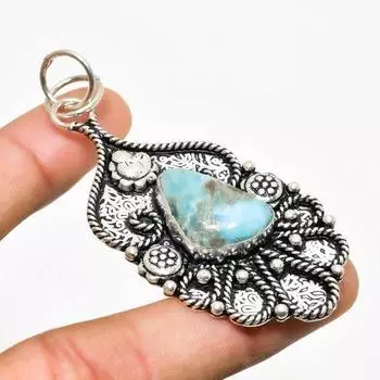 Ювелирный кулон ручной работы с драгоценным камнем Республика Ларимар 925 пробы с серебряным покрытием 2,65 дюйма 2.65 синий