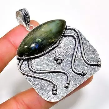 Ювелирный кулон ручной работы с драгоценным камнем Лабрадорит 925 пробы, посеребренный, 2,46 дюйма 2.46 чёрный