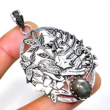 Ювелирный кулон ручной работы с драгоценным камнем Лабрадорит 925 пробы, посеребренный, 2,46 дюйма 2.46 чёрный