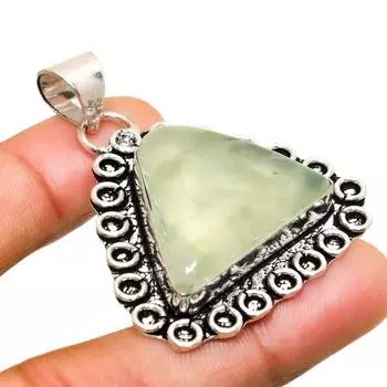 Ювелирный кулон ручной работы с драгоценным камнем пренитом 925 пробы, посеребренный, 1,96 дюйма 1.96 зелёный