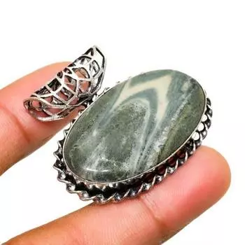 Ювелирный кулон ручной работы с драгоценным камнем Императорская яшма 925 пробы с серебряным покрытием 1,25 дюйма 1.25 красный