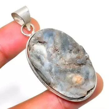 Ювелирный кулон ручной работы с драгоценным камнем 925 пробы Роза пустыни Друзы с покрытием из серебра 2,08 дюйма 2.08 белый