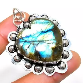 Ювелирный кулон ручной работы с драгоценным камнем Лабрадорит 925 пробы, посеребренный, 2,08 дюйма 2.08 чёрный