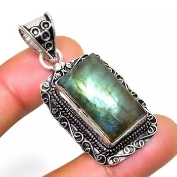 Ювелирный кулон ручной работы с драгоценным камнем Лабрадорит 925 пробы, посеребренный, 1,89 дюйма 1.89 чёрный