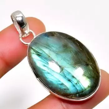 Ювелирный кулон ручной работы с драгоценным камнем Лабрадорит 925 пробы, посеребренный, 1,89 дюйма 1.89 чёрный