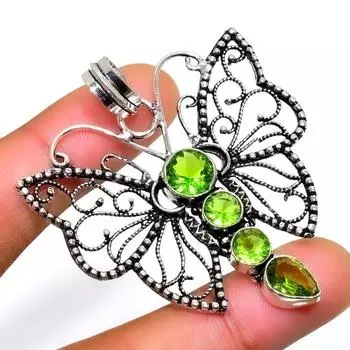 Ювелирный кулон ручной работы с драгоценным камнем Перидот 925 пробы, посеребренный, 2,08 дюйма 2.08 зелёный