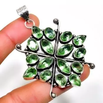 Ювелирный кулон ручной работы с драгоценным камнем цаворит 925 пробы, посеребренный, 2,46 дюйма 2.46 зелёный