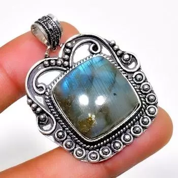 Ювелирный кулон ручной работы с драгоценным камнем Лабрадорит 925 пробы, посеребренный, 1,70 дюйма 1.70 чёрный