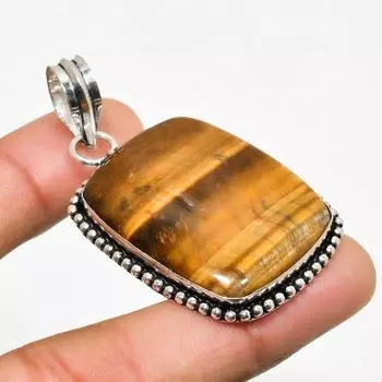 Ювелирный кулон ручной работы с драгоценным камнем Тигровый глаз 925 пробы, посеребренный, 2,08 дюйма 2.08 жёлтый
