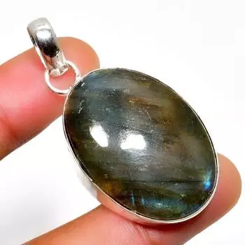 Ювелирный кулон ручной работы с драгоценным камнем Лабрадорит 925 пробы, посеребренный, 1,89 дюйма 1.89 чёрный