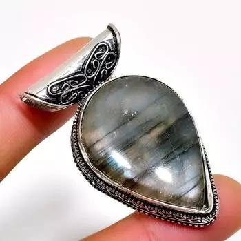 Ювелирный кулон ручной работы с драгоценным камнем Лабрадорит 925 пробы, посеребренный, 1,70 дюйма 1.70 чёрный