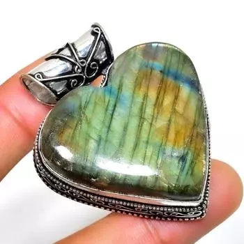 Ювелирный кулон ручной работы с драгоценным камнем Лабрадорит 925 пробы, посеребренный, 1,89 дюйма 1.89 чёрный