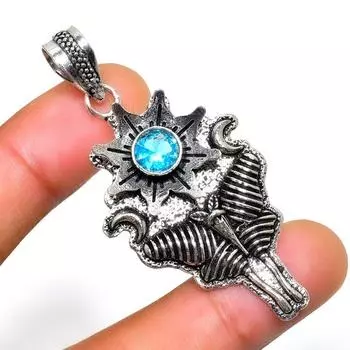 Ювелирный кулон ручной работы с драгоценным камнем Swissblue Топаз 925 пробы, посеребренный, 2,27 дюйма 2.27 синий