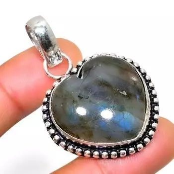 Ювелирный кулон ручной работы с драгоценным камнем Лабрадорит 925 пробы, посеребренный, 1,70 дюйма 1.70 чёрный