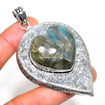 Ювелирный кулон ручной работы с драгоценным камнем Лабрадорит 925 пробы, посеребренный, 2,84 дюйма 2.84 чёрный