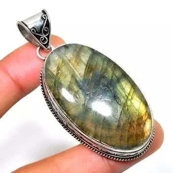 Ювелирный кулон ручной работы с драгоценным камнем Лабрадорит 925 пробы, посеребренный, 2,46 дюйма 2.46 чёрный