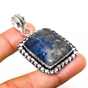 Ювелирный кулон ручной работы с драгоценным камнем содалитом 925 пробы, посеребренный, 1,89 дюйма 1.89 синий