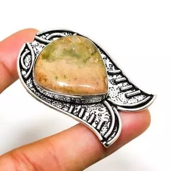 Ювелирный кулон ручной работы с драгоценным камнем унакит, посеребренный 925 пробы, 1,89 дюйма 1.89 зелёный