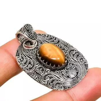 Ювелирный кулон ручной работы с драгоценным камнем 925 пробы Тигровый глаз с покрытием из серебра 1,51 дюйма 1.51 жёлтый