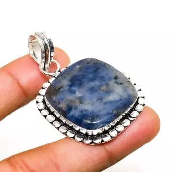 Ювелирный кулон ручной работы с драгоценным камнем содалитом 925 пробы, посеребренный, 1,89 дюйма 1.89 синий