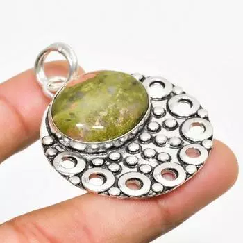 Ювелирный кулон ручной работы с драгоценным камнем унакит, посеребренный 925 пробы, 1,89 дюйма 1.89 зелёный