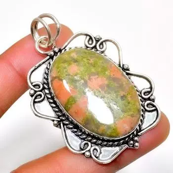 Ювелирный кулон ручной работы с драгоценным камнем унакитом 925 пробы, посеребренный, 2,08 дюйма 2.08 зелёный