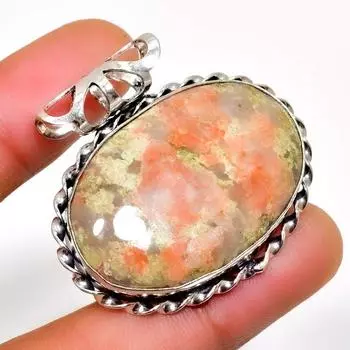 Ювелирный кулон ручной работы с драгоценным камнем унакитом 925 пробы, посеребренный, 1,32 дюйма 1.32 зелёный