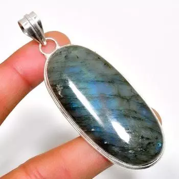 Ювелирный кулон ручной работы с драгоценным камнем Лабрадорит 925 пробы, посеребренный, 2,84 дюйма 2.84 чёрный