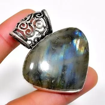 Ювелирный кулон ручной работы с драгоценным камнем Лабрадорит 925 пробы, посеребренный, 1,89 дюйма 1.89 чёрный