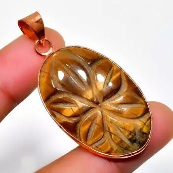 Ювелирный кулон ручной работы с драгоценным камнем 925 пробы Тигровый глаз , посеребренный, 1,96 дюйма 1.96 жёлтый