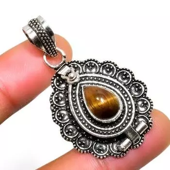 Ювелирный кулон ручной работы с драгоценным камнем 925 пробы Тигровый глаз , посеребренный, 1,70 дюйма 1.70 жёлтый